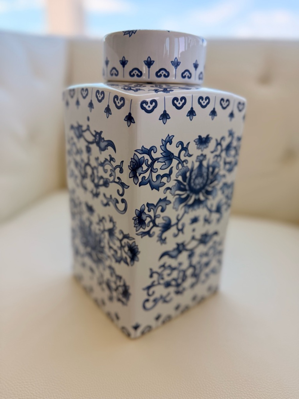 Blue and White Floral Ceramic Ginger Jar